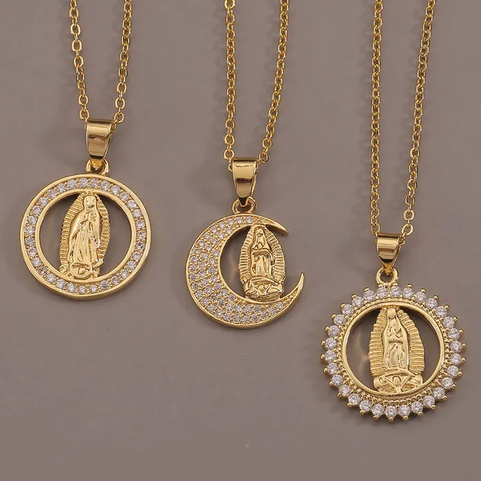 Necklaces Trendolla Jewelry 18K Gold Plated Virgin Mary Religious Sun Moon Virgencita Necklace