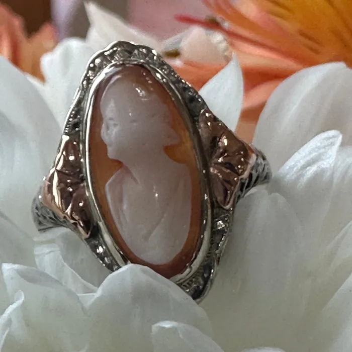 ONeills Estate Jewelry Rings 14 Karat White Gold Cameo Ring 54600100