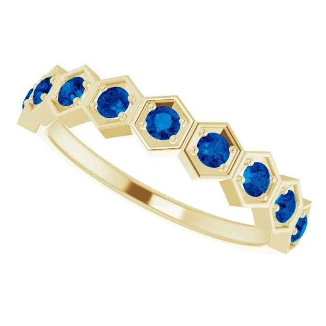 Rings 14K Yellow Natural Blue Sapphire Stackable Ring TreasureFineJeweler