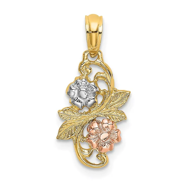 Rings TreasureFineJewelers 14k Twotone with White Rhodium Flowers Charm
