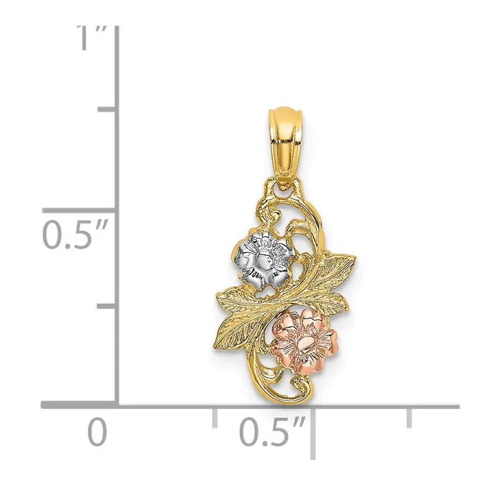 Rings TreasureFineJewelers 14k Twotone with White Rhodium Flowers Charm