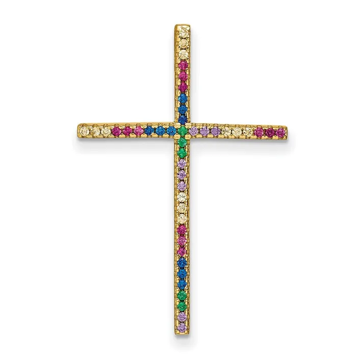Rings TreasureFineJewelers Prizma Sterling Silver Goldtone 14K Flash Goldplated Colorful CZ Cross Chain Slide Rings TreasureFineJewelers Prizma Sterling Silver Goldtone 14K Flash Goldplated Colorful CZ Cross Chain Slide