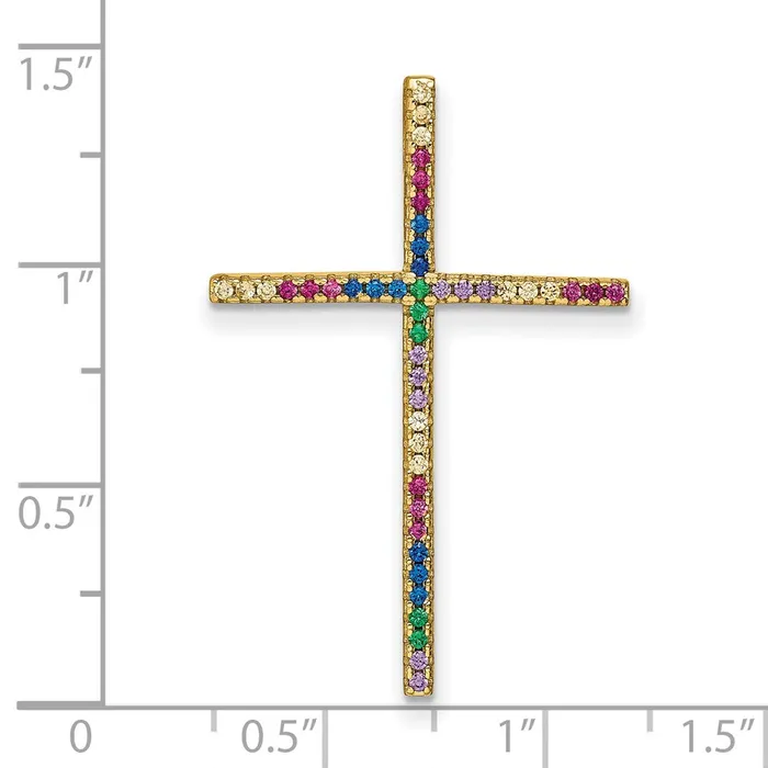 Rings TreasureFineJewelers Prizma Sterling Silver Goldtone 14K Flash Goldplated Colorful CZ Cross Chain Slide