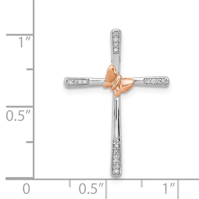 Rings TreasureFineJewelers SS 14k True Twotone Rose Gold Butterfly Diamond Cross Pendant