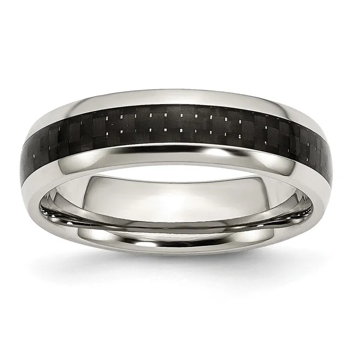 Rings TreasureFineJewelers Stainless Steel Polished w Black Carbon Fiber Inlay 6mm Band Rings TreasureFineJewelers Stainless Steel Polished w Black Carbon Fiber Inlay 6mm Band