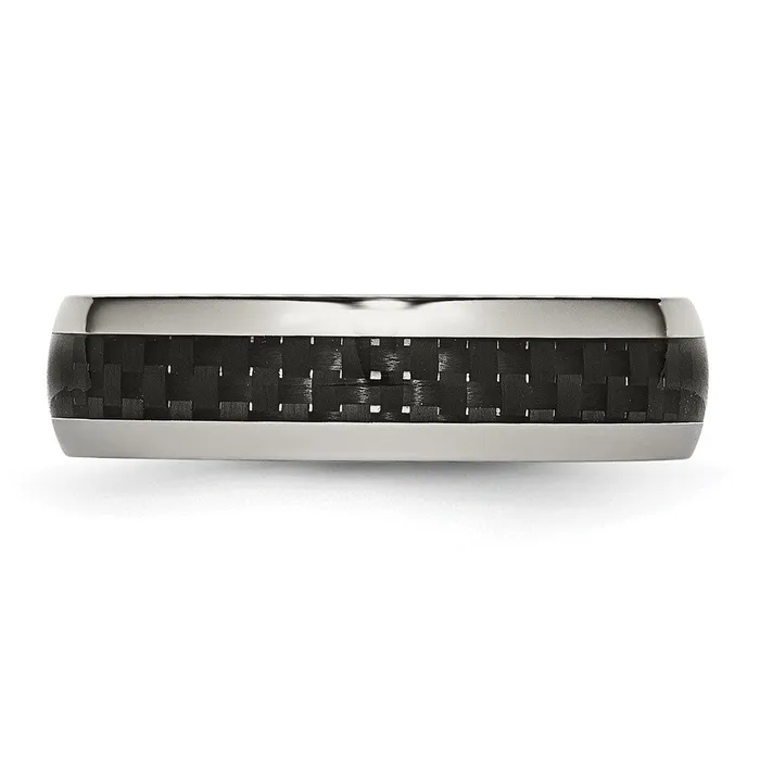 Rings TreasureFineJewelers Stainless Steel Polished w Black Carbon Fiber Inlay 6mm Band