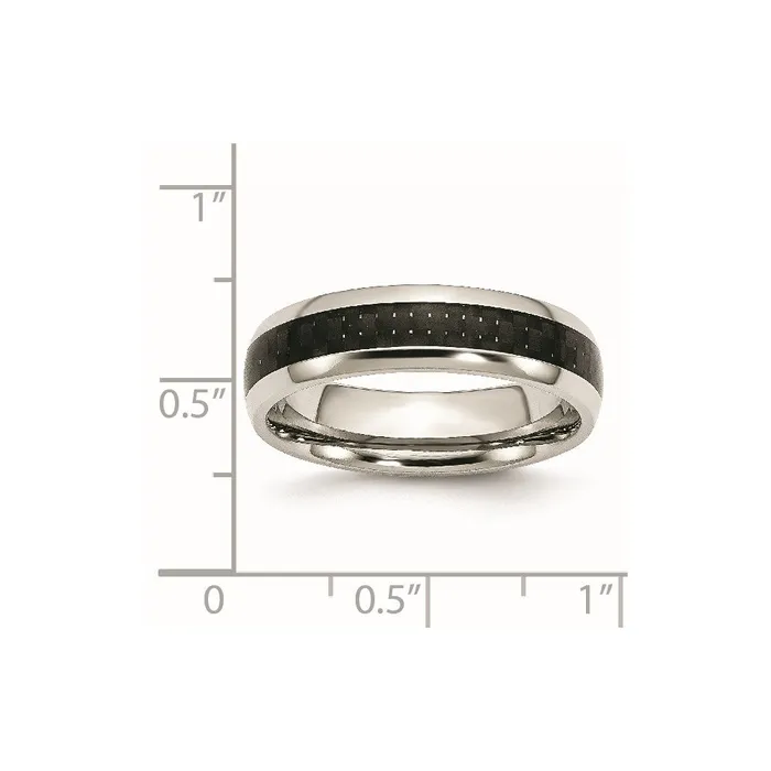 Rings TreasureFineJewelers Stainless Steel Polished w Black Carbon Fiber Inlay 6mm Band