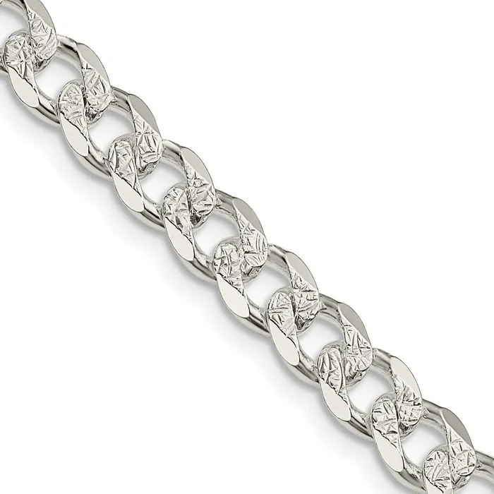 Rings TreasureFineJewelers Sterling Silver 7mm Pav Curb Chain