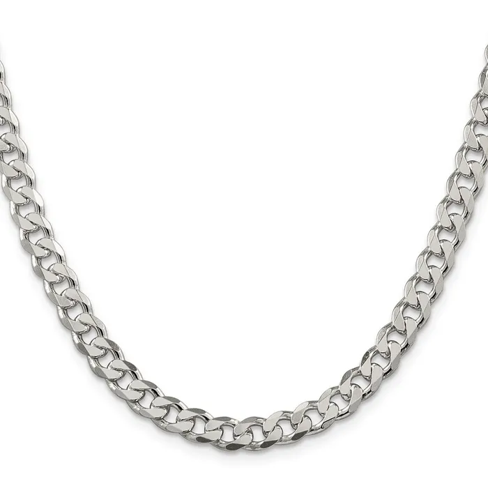 Rings TreasureFineJewelers Sterling Silver 7mm Pav Curb Chain