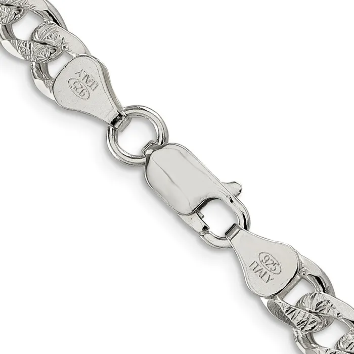 Rings TreasureFineJewelers Sterling Silver 7mm Pav Curb Chain