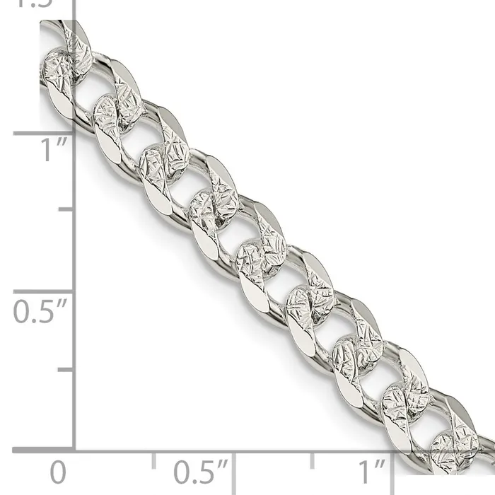 Rings TreasureFineJewelers Sterling Silver 7mm Pav Curb Chain