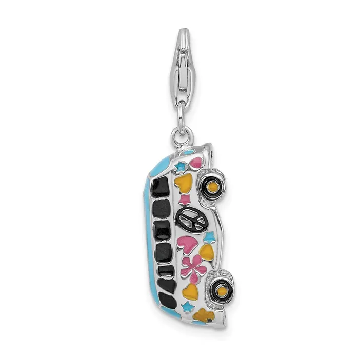 Rings TreasureFineJewelers Sterling Silver Amore La Vita Rhodiumpl 3D Enameled Hippie Bus Charm