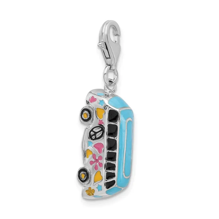 Rings TreasureFineJewelers Sterling Silver Amore La Vita Rhodiumpl 3D Enameled Hippie Bus Charm
