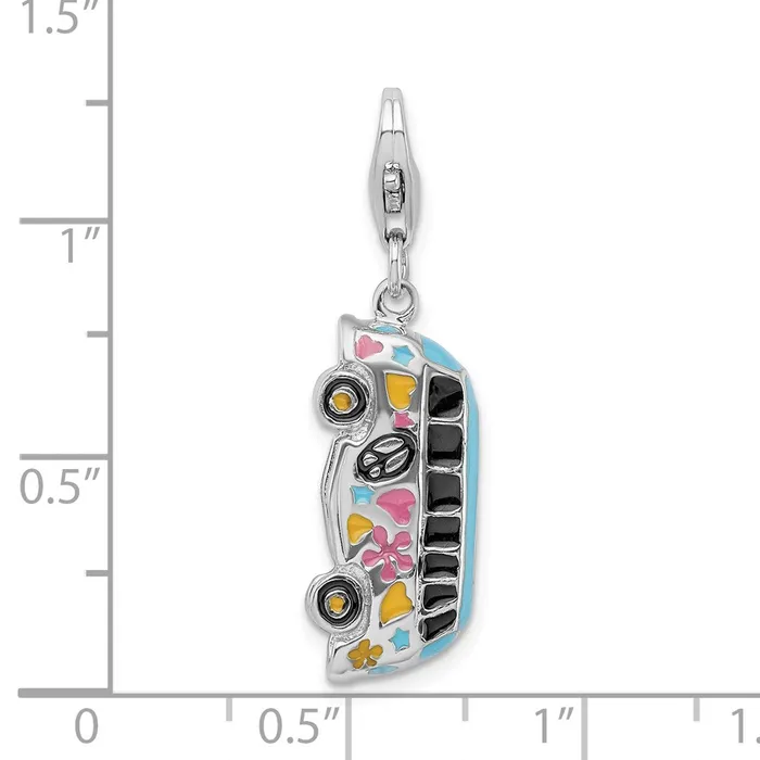 Rings TreasureFineJewelers Sterling Silver Amore La Vita Rhodiumpl 3D Enameled Hippie Bus Charm