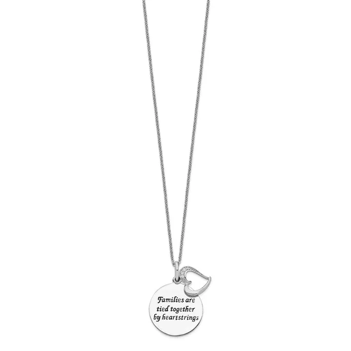 Sentimental Expressions Sterling Silver Rhodiumplated Antiqued CZ Families Are Tied Together 18in Heart Necklace TreasureFineJewelers Necklaces