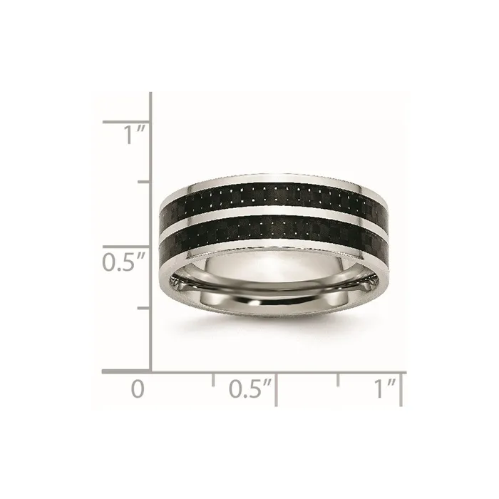 Stainless Steel Polished Double Row Black Carbon Fiber Inlay 8mm Band TreasureFineJewelers Rings