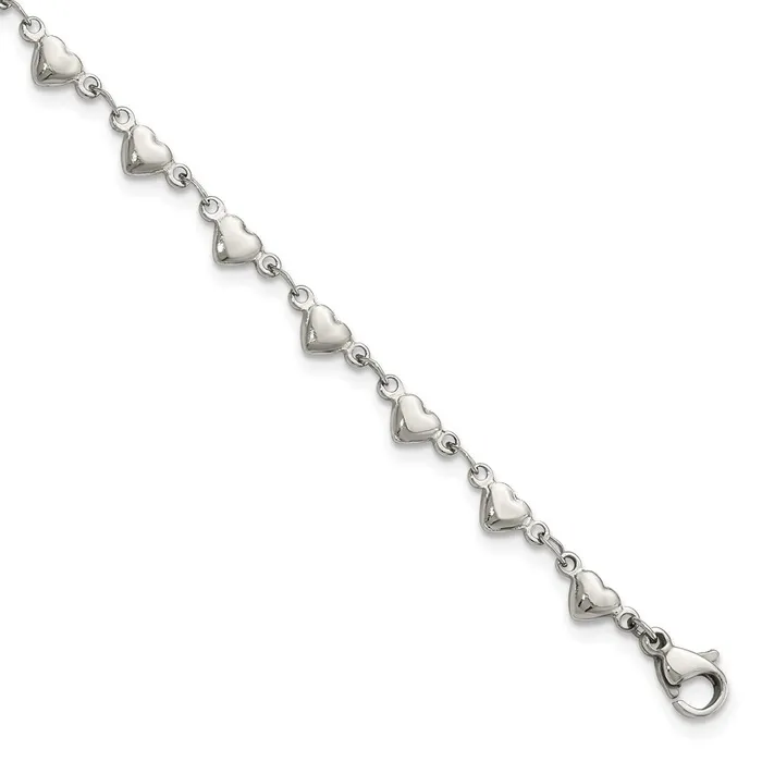 Stainless Steel Polished Hearts 9in with 1in ext Anklet TreasureFineJewelers Bracelets Stainless Steel Polished Hearts 9in with 1in ext Anklet TreasureFineJewelers Bracelets