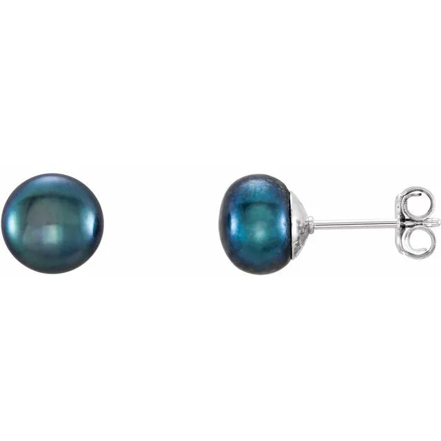 Sterling Silver 78 mm Black Freshwater Cultured Pearl Earrings TreasureFineJewelers Earrings Sterling Silver 78 mm Black Freshwater Cultured Pearl Earrings TreasureFineJewelers Earrings