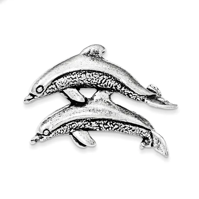 Sterling Silver Antiqued Textured Dolphins Chain Slide Pendant TreasureFineJewelers Necklaces Sterling Silver Antiqued Textured Dolphins Chain Slide Pendant TreasureFineJewelers Necklaces