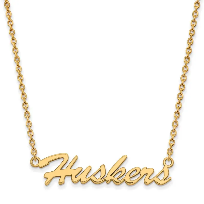 Sterling Silver Goldplated University of Nebraska Huskers Script Medium Pendant 18 inch Necklace TreasureFineJewelers Necklaces Sterling Silver Goldplated University of Nebraska Huskers Script Medium Pendant 18 inch Necklace TreasureFineJewelers Necklaces