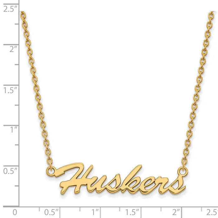 Sterling Silver Goldplated University of Nebraska Huskers Script Medium Pendant 18 inch Necklace TreasureFineJewelers Necklaces