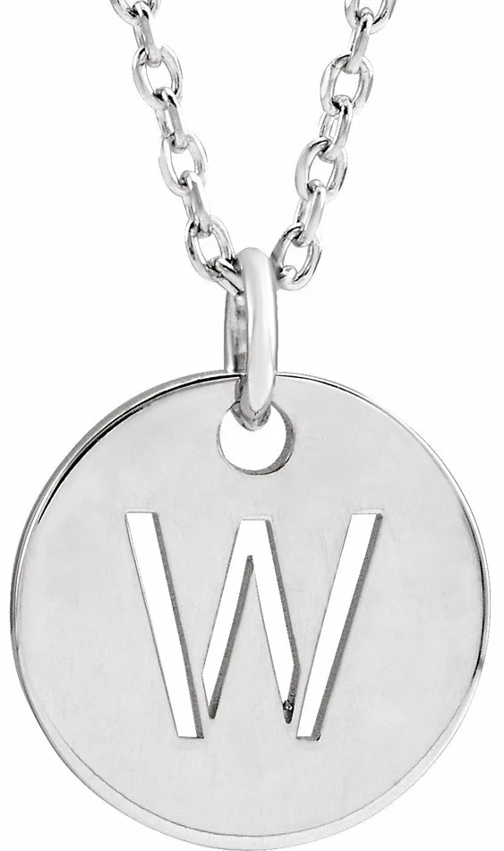 Sterling Silver Initial W 10 mm Disc 1618 Necklace TreasureFineJewelers Necklaces Sterling Silver Initial W 10 mm Disc 1618 Necklace TreasureFineJewelers Necklaces