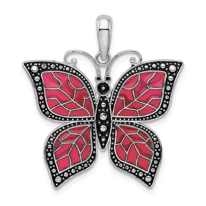 Sterling Silver Polished Enameled Fuchsia Butterfly Pendant TreasureFineJewelers Necklaces Sterling Silver Polished Enameled Fuchsia Butterfly Pendant TreasureFineJewelers Necklaces