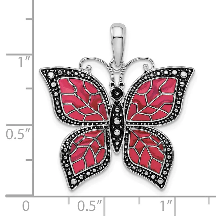 Sterling Silver Polished Enameled Fuchsia Butterfly Pendant TreasureFineJewelers Necklaces