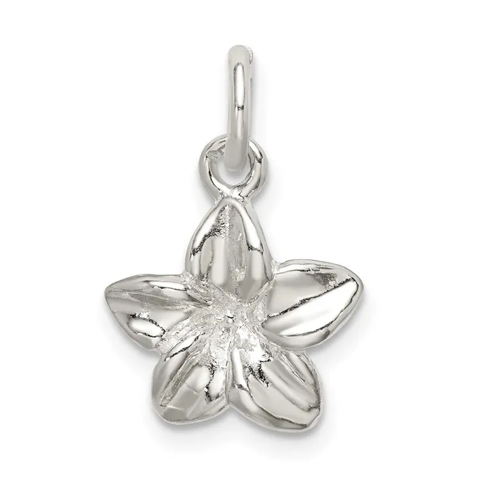 Sterling Silver Polished Plumeria Flower Pendant TreasureFineJewelers Necklaces