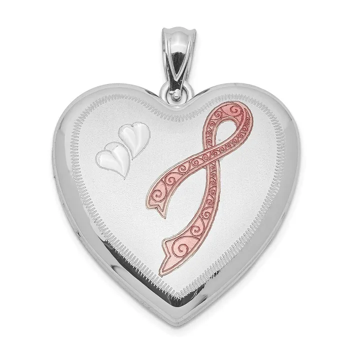 Sterling Silver Rhodiumplated 24mm Enameled DC Pink Ribbon Heart Locket TreasureFineJewelers Rings Sterling Silver Rhodiumplated 24mm Enameled DC Pink Ribbon Heart Locket TreasureFineJewelers Rings