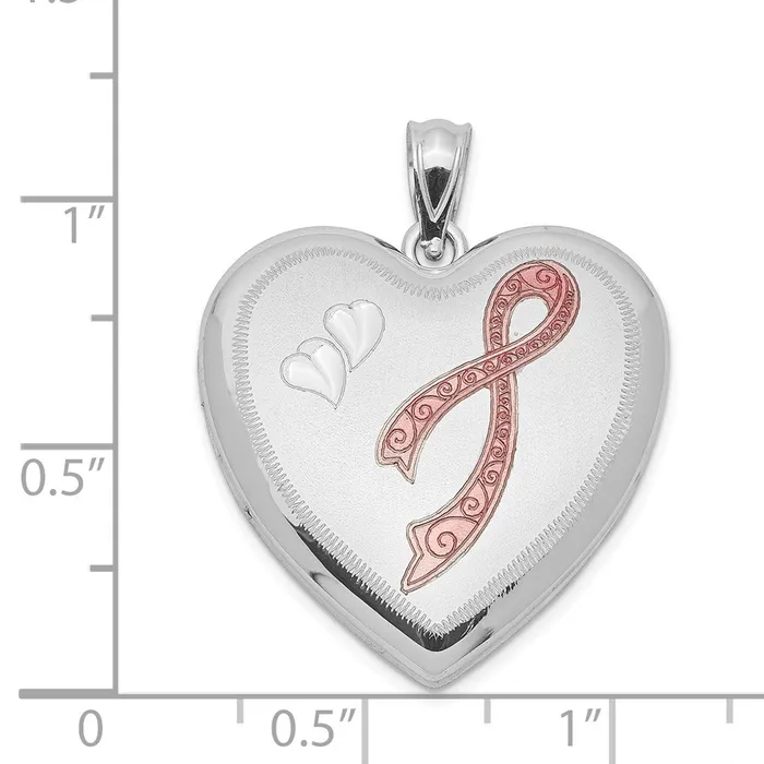 Sterling Silver Rhodiumplated 24mm Enameled DC Pink Ribbon Heart Locket TreasureFineJewelers Rings