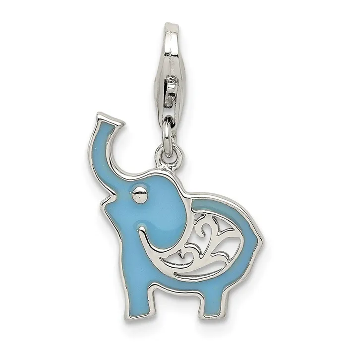 Sterling Silver Rhodiumplated Blue Enameled Elephant Charm TreasureFineJewelers Rings Sterling Silver Rhodiumplated Blue Enameled Elephant Charm TreasureFineJewelers Rings