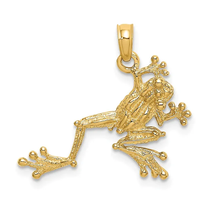 TreasureFineJewelers 14K 2D Textured Frog Charm Charm Necklaces