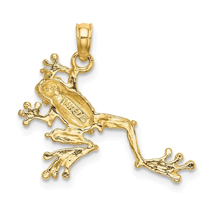 TreasureFineJewelers 14K 2D Textured Frog Charm Charm Necklaces