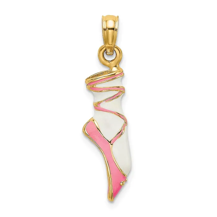 TreasureFineJewelers 14K 3D Enamel Ballet Shoe Charm Charm Necklaces