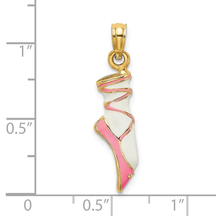 TreasureFineJewelers 14K 3D Enamel Ballet Shoe Charm Charm Necklaces