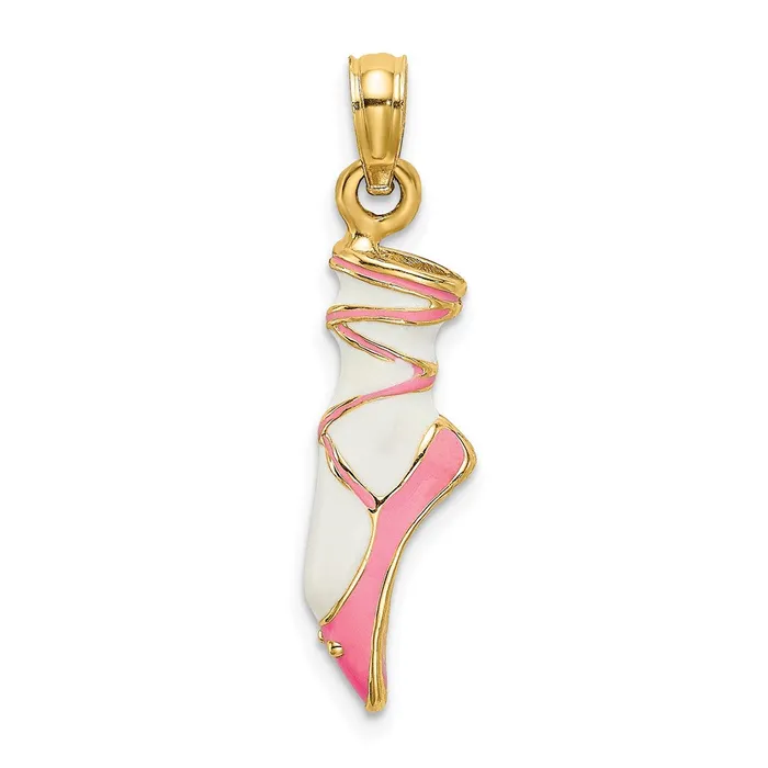 TreasureFineJewelers 14K 3D Enamel Ballet Shoe Charm Charm Necklaces