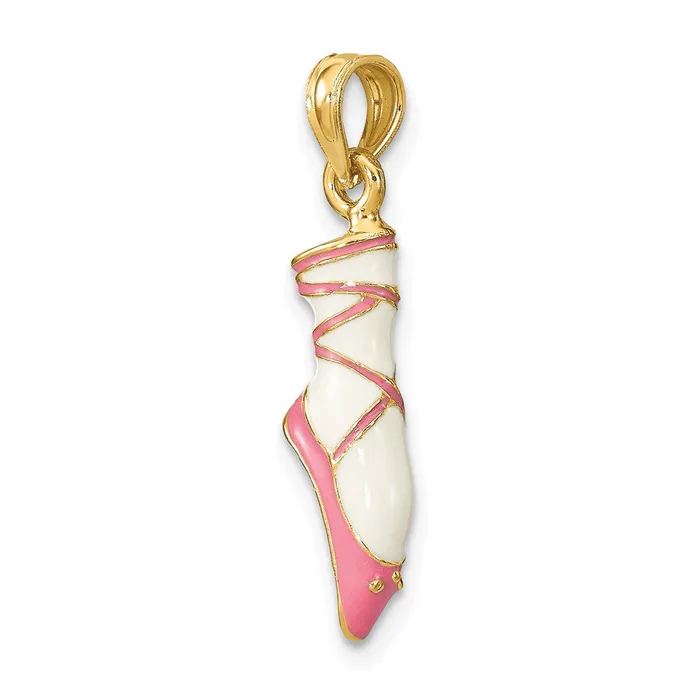 TreasureFineJewelers 14K 3D Enamel Ballet Shoe Charm Charm Necklaces