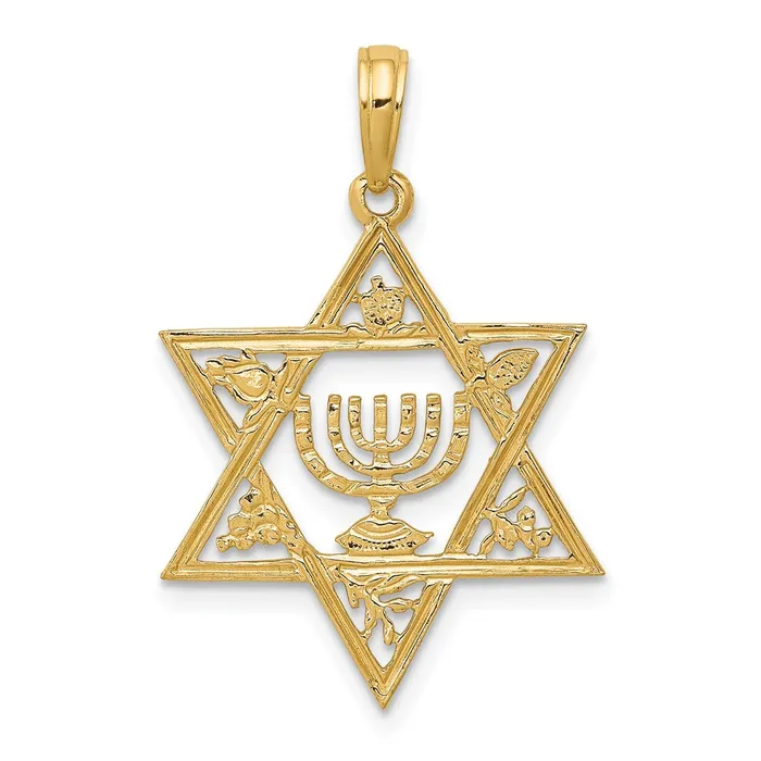TreasureFineJewelers 14K Star of David wMenorah Pendant Necklaces