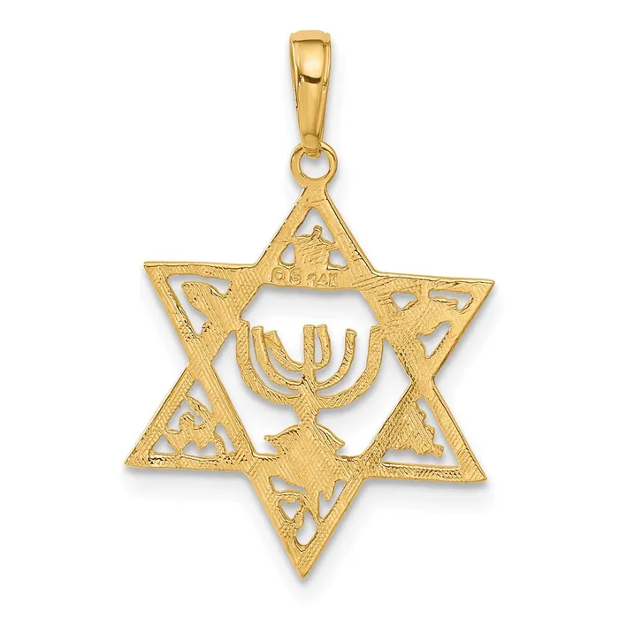 TreasureFineJewelers 14K Star of David wMenorah Pendant Necklaces