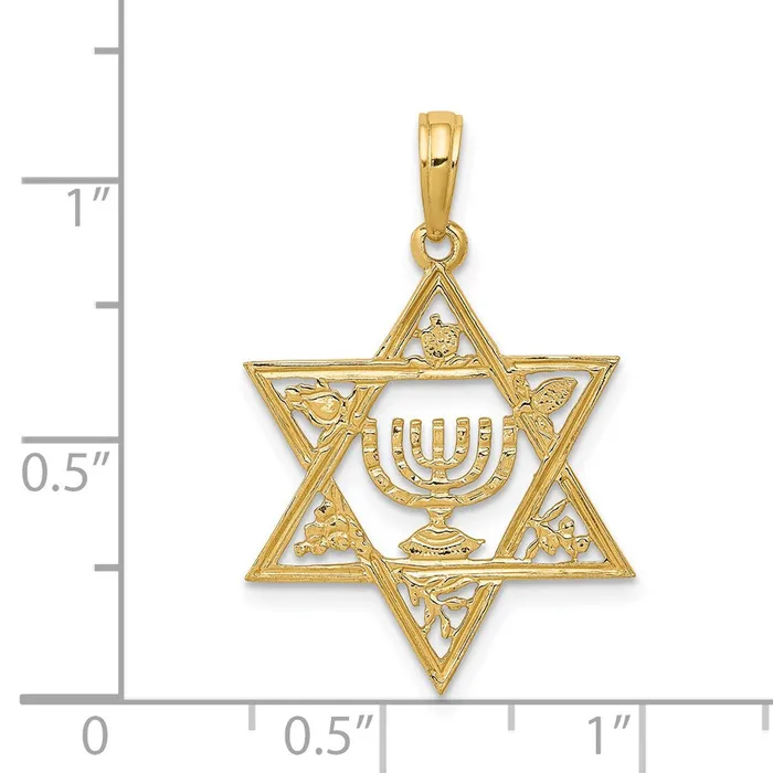 TreasureFineJewelers 14K Star of David wMenorah Pendant Necklaces