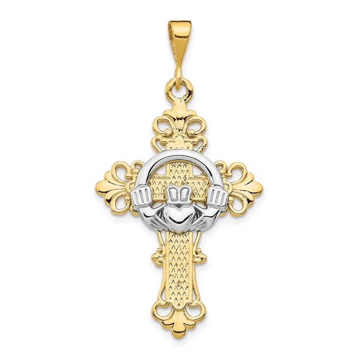 TreasureFineJewelers 14k Twotone Claddagh Cross Pendant Rings