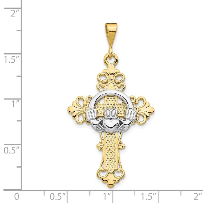 TreasureFineJewelers 14k Twotone Claddagh Cross Pendant Rings