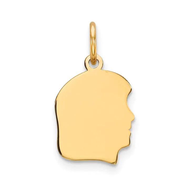 TreasureFineJewelers 14k Yellow Gold Plain Small 035 Gauge Facing Right Engravable Girl Head Charm Charm Necklaces TreasureFineJewelers 14k Yellow Gold Plain Small 035 Gauge Facing Right Engravable Girl Head Charm Charm Necklaces