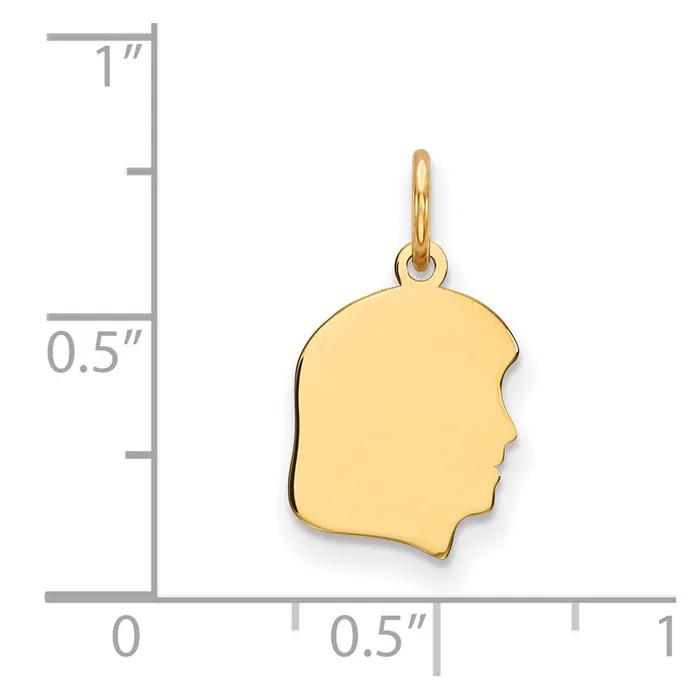 TreasureFineJewelers 14k Yellow Gold Plain Small 035 Gauge Facing Right Engravable Girl Head Charm Charm Necklaces
