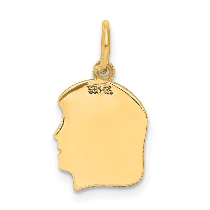 TreasureFineJewelers 14k Yellow Gold Plain Small 035 Gauge Facing Right Engravable Girl Head Charm Charm Necklaces