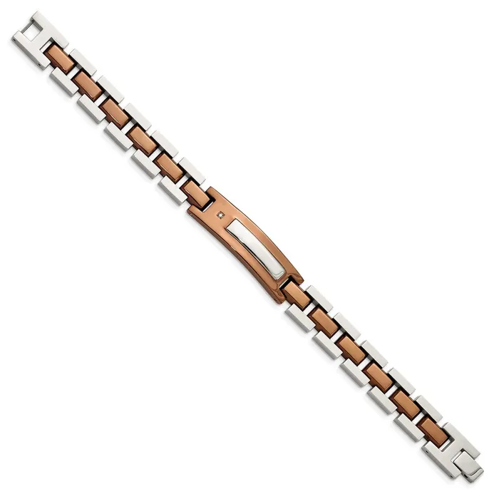 TreasureFineJewelers Bracelets Chisel Stainless Steel Polished Brown IPplated with 01 carat Diamond 85 inch Bracelet
