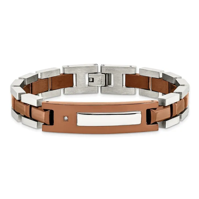 TreasureFineJewelers Bracelets Chisel Stainless Steel Polished Brown IPplated with 01 carat Diamond 85 inch Bracelet