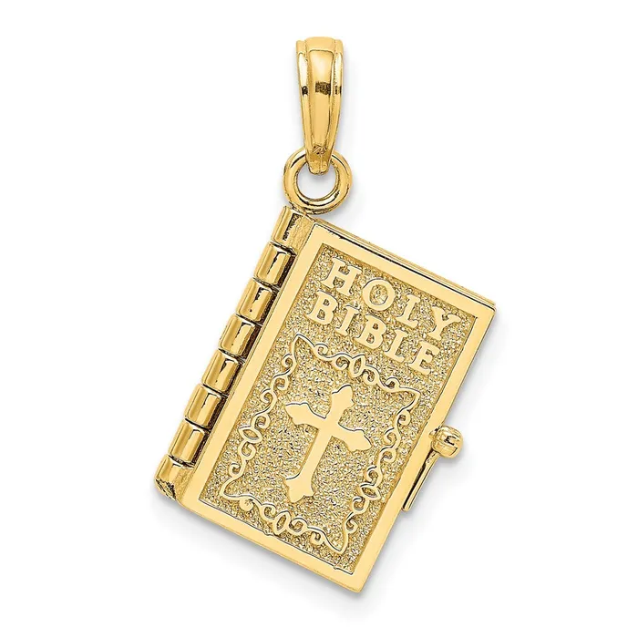 TreasureFineJewelers Charm Necklaces 10k Yellow Gold 3D Moveable Pages Holy Bible w Lords Prayer Charm TreasureFineJewelers Charm Necklaces 10k Yellow Gold 3D Moveable Pages Holy Bible w Lords Prayer Charm