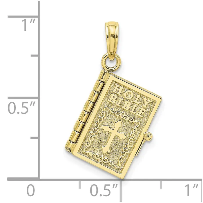 TreasureFineJewelers Charm Necklaces 10k Yellow Gold 3D Moveable Pages Holy Bible w Lords Prayer Charm
